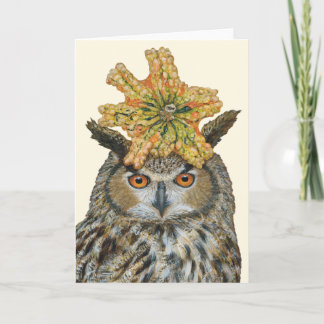 Esther the Eurasian eagle owl with pumpkin card