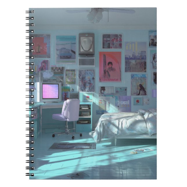 Esthetic Vaporwave Bedroom Glow Notebook (Front)