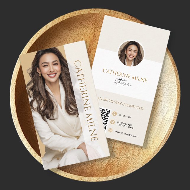 Esthetician Beautician Beige QR Code & Photo Business Card (Creator Uploaded)