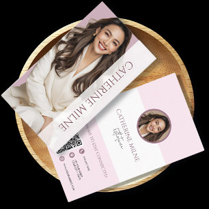 Esthetician Beautician Pink QR Code & Photo Business Card