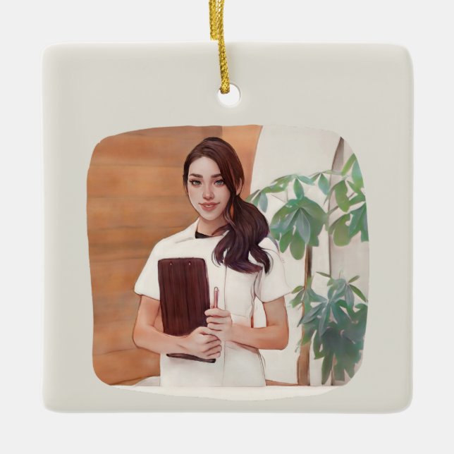 Esthetician gift- Painted  Ceramic Ornament (Front)