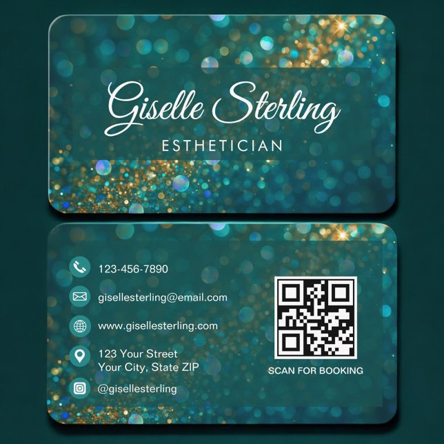 Esthetician Green Gold QR Code Professional Business Card (Creator Uploaded)