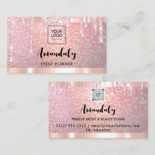 Esthetician Lash Nails Hair QRCode Logo Rose Pink  Business Card