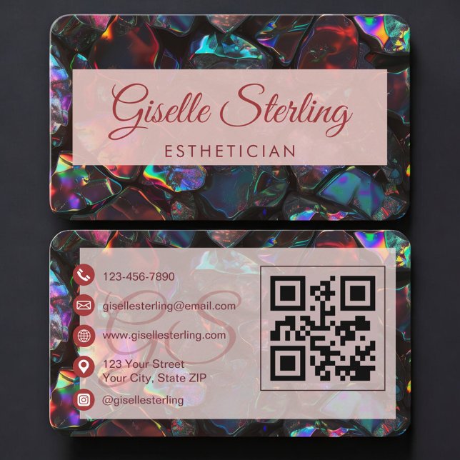 Esthetician Opal Black QR Code Business Card (Creator Uploaded)