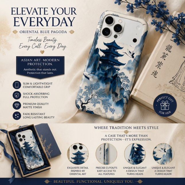 Esthétique de la pagode florale bleue orientale (Créateur téléchargé)
