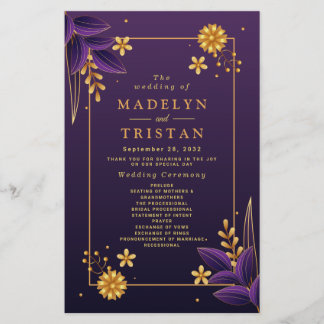 Esthétique violet et or Programmes de mariage flor