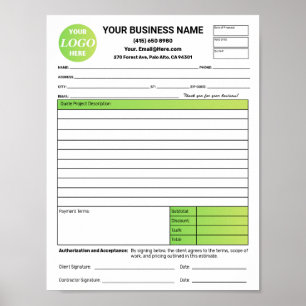 Estimate Quote Job Proposal Forms Contractor Green Poster