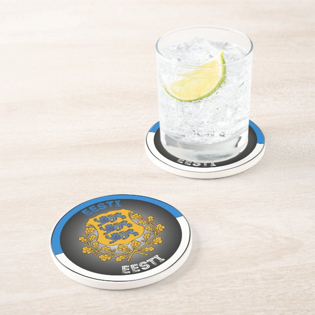 Estonia Coat of Arms Circle Shape  Coaster (Side)