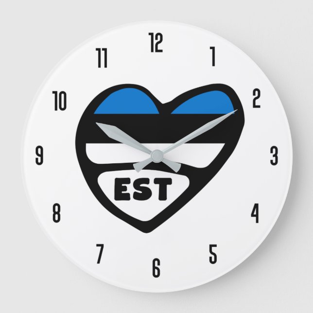 Estonia Country Code EST Flag Heart Large Clock (Front)
