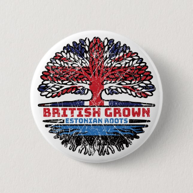 Estonia Estonian British UK Tree Roots Flag 2 Inch Round Button (Front)