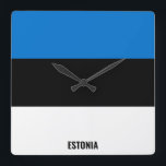 Estonia Flag Dazzling Patriotic Square Wall Clock<br><div class="desc">Estonia Flag Dazzling Patriotic Square Wall Clock in the colors and the elements of the Estonia national flag covering the front of the clock. National flag colors are complemented with the text "Estonia" on the bottom. Text is fully customizable using "Customize it!" feature. Feel free to change it, remove it...</div>