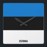 Estonia Flag Patriotic Square Wall Clock<br><div class="desc">Estonia Flag Patriotic Square Wall Clock with the Estonia flag printed all over the clock. Transparent clock numbers in the matching colours and the beautiful "Peachy Keen" font are placed over the flag colours. This beautiful design is stunning gift and great show piece on the wall . © 2021 CoutriesOfTheWorld...</div>