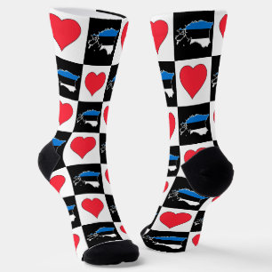 Estonia Heart Pattern Estonian National Flag Map Socks