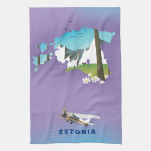 Estonia Illustrated map tourist poster Kitchen Towel