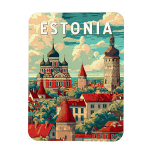 Estonia Illustration Travel Art Vintage Magnet