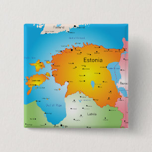 Estonia Map Baltic Country and Cities 2 Inch Square Button