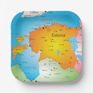 Estonia Map Baltic Country and Cities Paper Plate