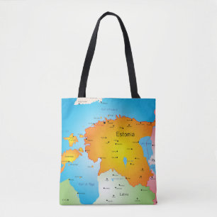 Estonia Map Baltic Country and Cities Tote Bag