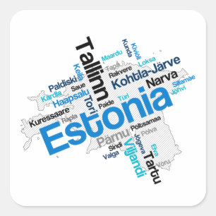 Estonia Map Cities Square Sticker