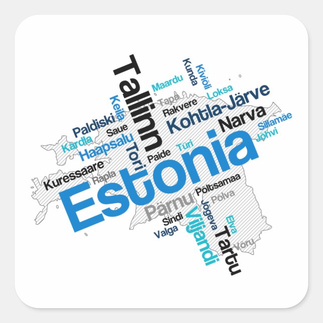 Estonia Map Cities Square Sticker (Front)
