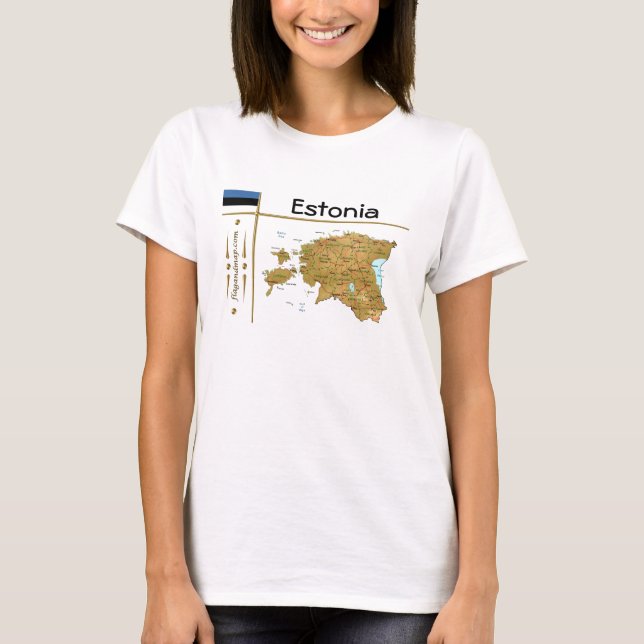 Estonia Map + Flag + Title T-Shirt (Front)