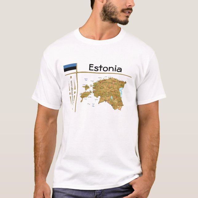 Estonia Map + Flag + Title T-Shirt (Front)