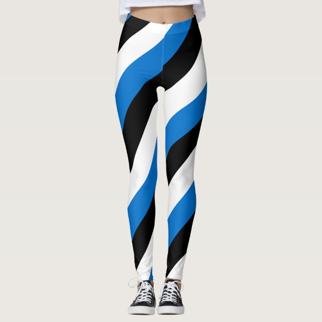 Estonia National Flag Colours Diagonal Striped Leggings (Front)