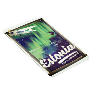 Estonia Northern lights adventure poster. Magnet
