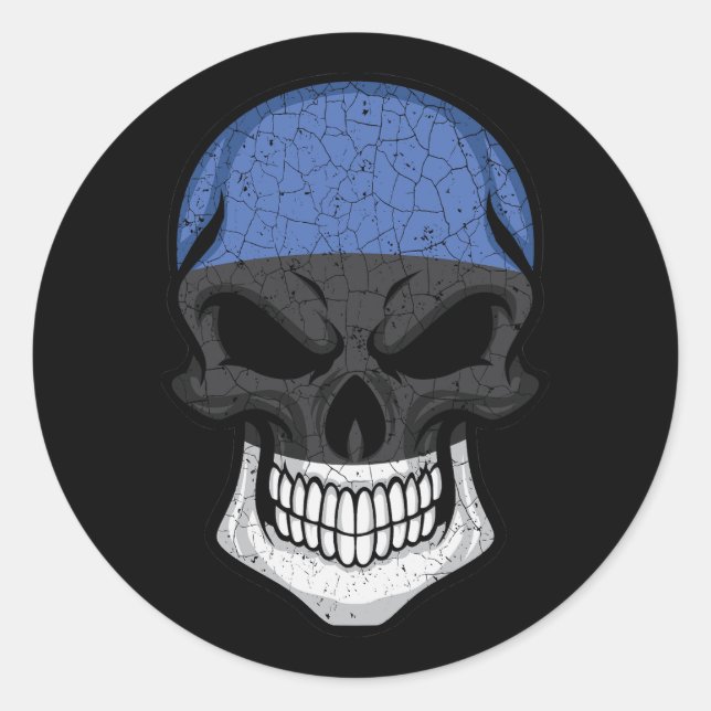 Estonia Smiling Skull Flag Classic Round Sticker (Front)