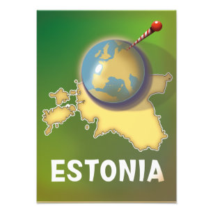 Estonia Vintage travel poster map