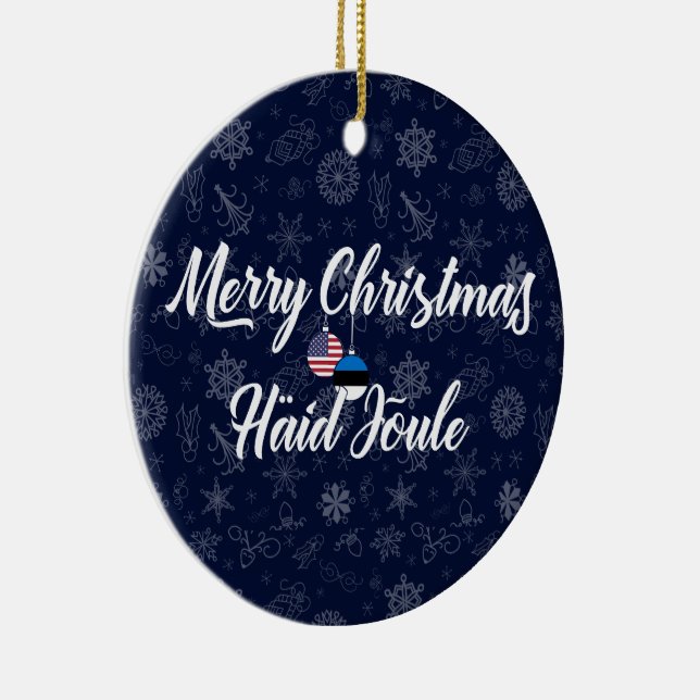 Estonian American Bilingual Merry Christmas Ceramic Ornament (Right)
