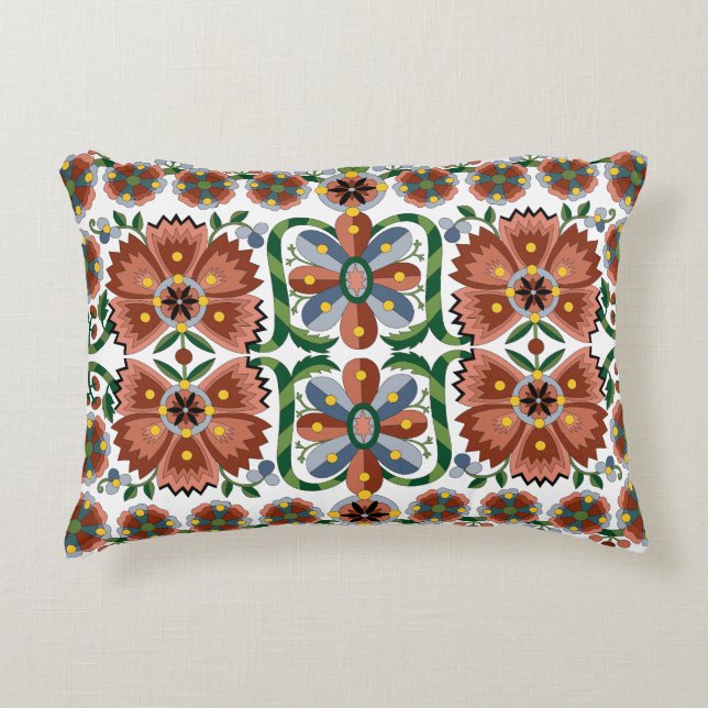 Estonian antique folk art design with flowers accent pillow (Front)