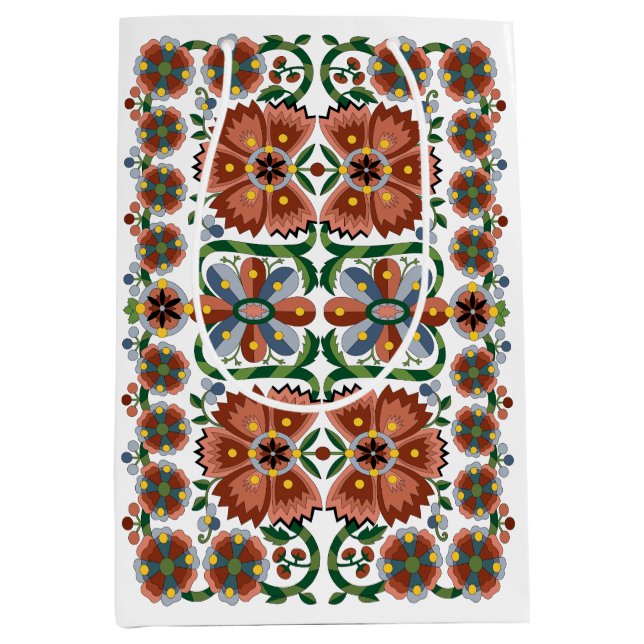 Estonian antique folk art design with flowers medium gift bag (Front)