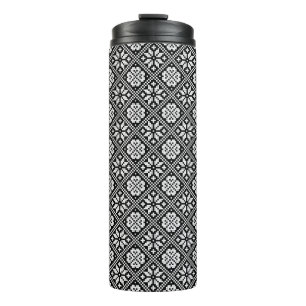 Estonian Black and White Knitting Pattern Thermal Tumbler