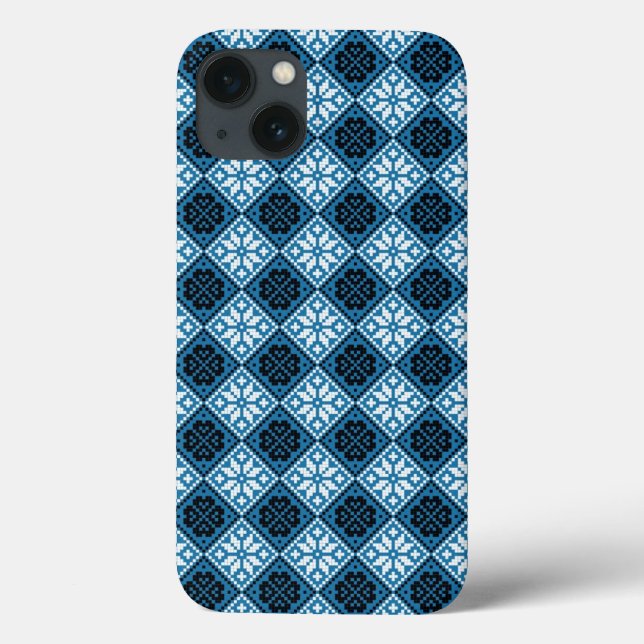 Estonian Blue Black and White Mitten Pattern Case-Mate iPhone Case (Back)