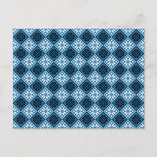 Estonian Blue Black and White Mitten Pattern Postcard (Front)