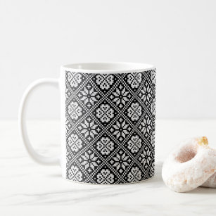 Estonian Ethnic Black White Knitting Pattern Coffee Mug