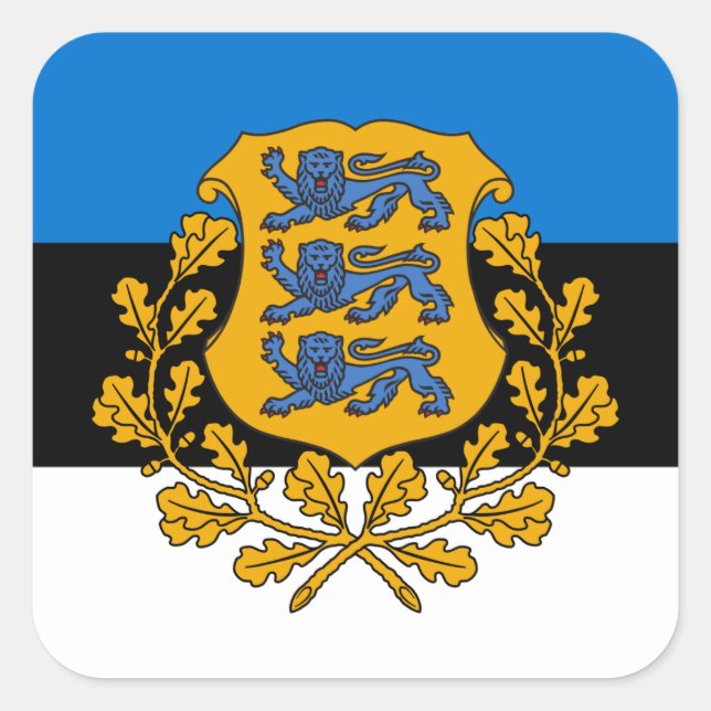Estonian Flag & Coat of Arms, Flag of Estonia Square Sticker (Front)