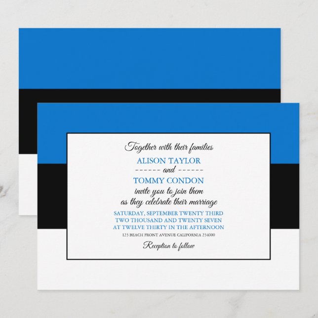 Estonian Flag, Flag of Estonia Wedding Invitation (Front/Back)