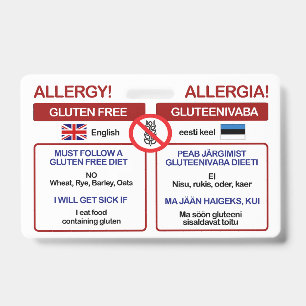 ESTONIAN Gluten Free Travel Card   Allergy Badge