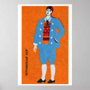 Estonian Man Matchbox Art Print, Russian Vintage Poster