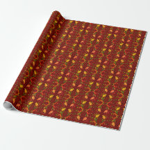 Estonian red vintage folk art floral design