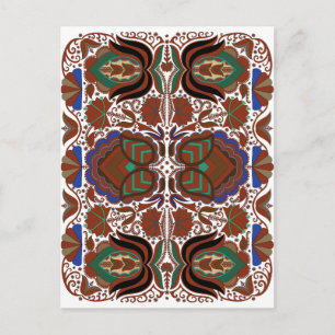 Estonian rustic folk art pattern with flowers postcard