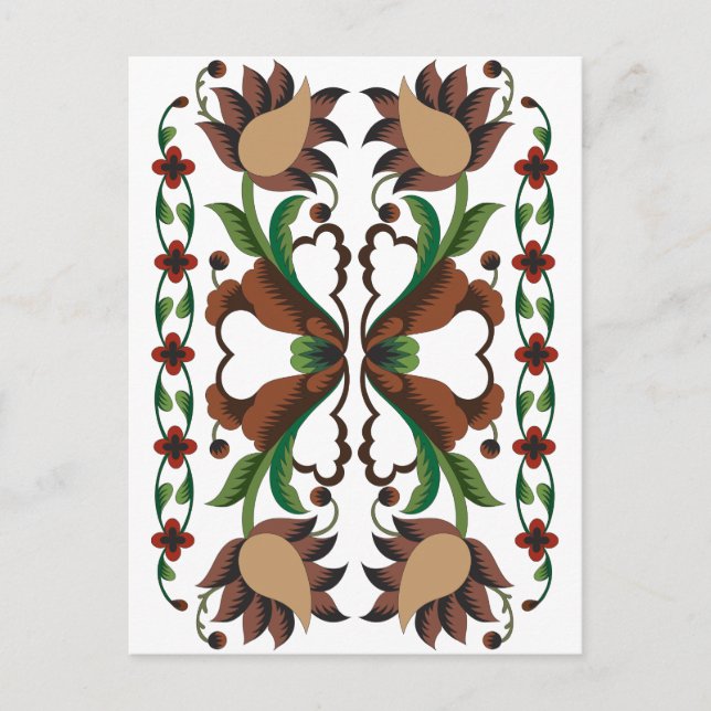 Estonian vintage folk art floral design postcard (Front)