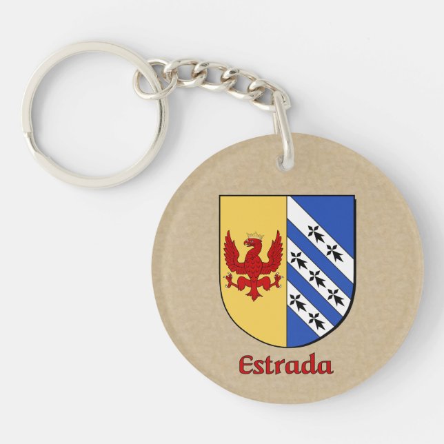 Estrada Historical Shield with Flag of Spain Keychain (Front)