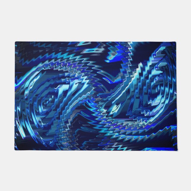 Estrela azul ondulada com traçados em ziguezague doormat (Front)