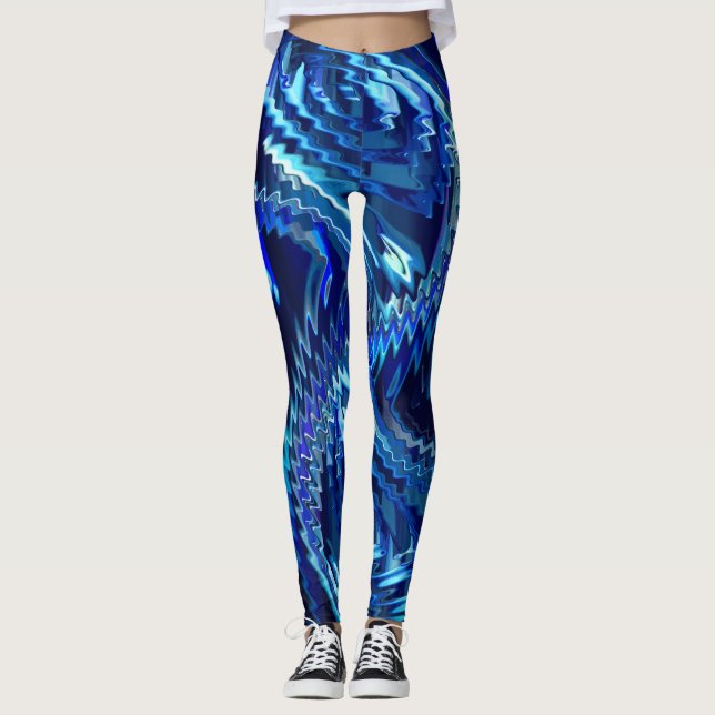 Estrela azul ondulada com traçados em ziguezague leggings (Front)