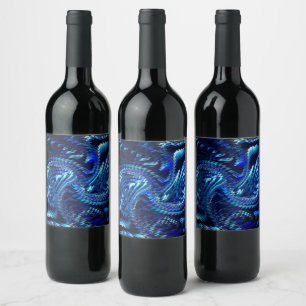 Estrela azul ondulada com traçados em ziguezague wine label
