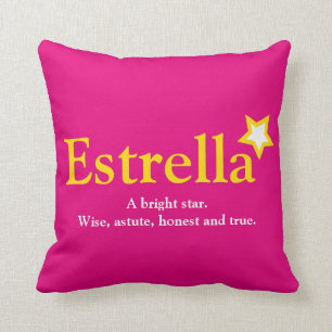 Estrella name meaning star bright pink yellow throw pillow