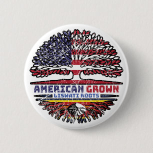 Eswatini Liswati American USA Tree Roots Flag 2 Inch Round Button